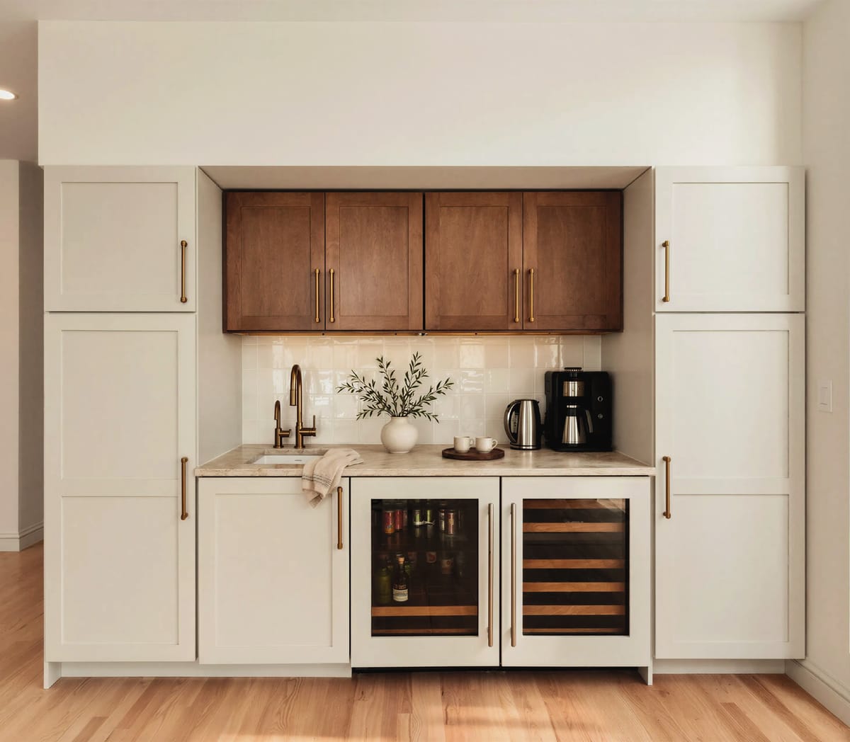 Coffee and wine bar with wood uppers