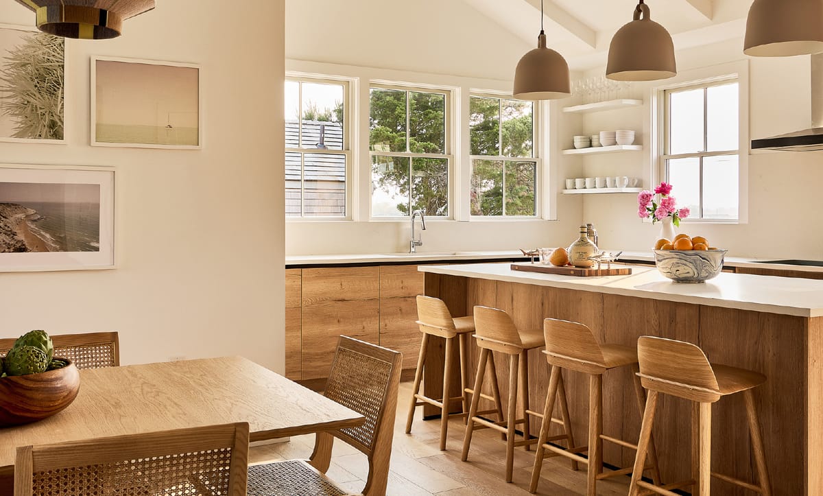Kitchen island with oak stools