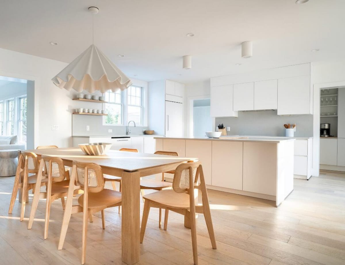 Kitchen and dining room in warm white
