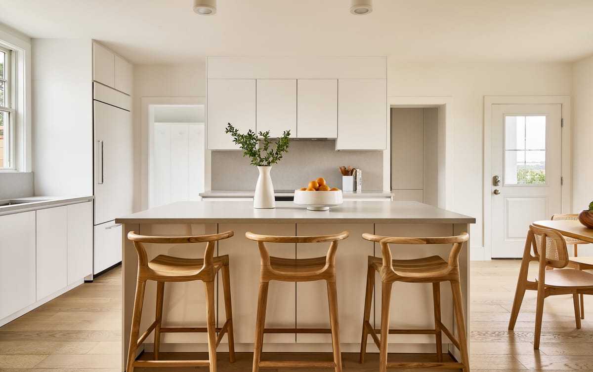 Kitchen island with wood stools