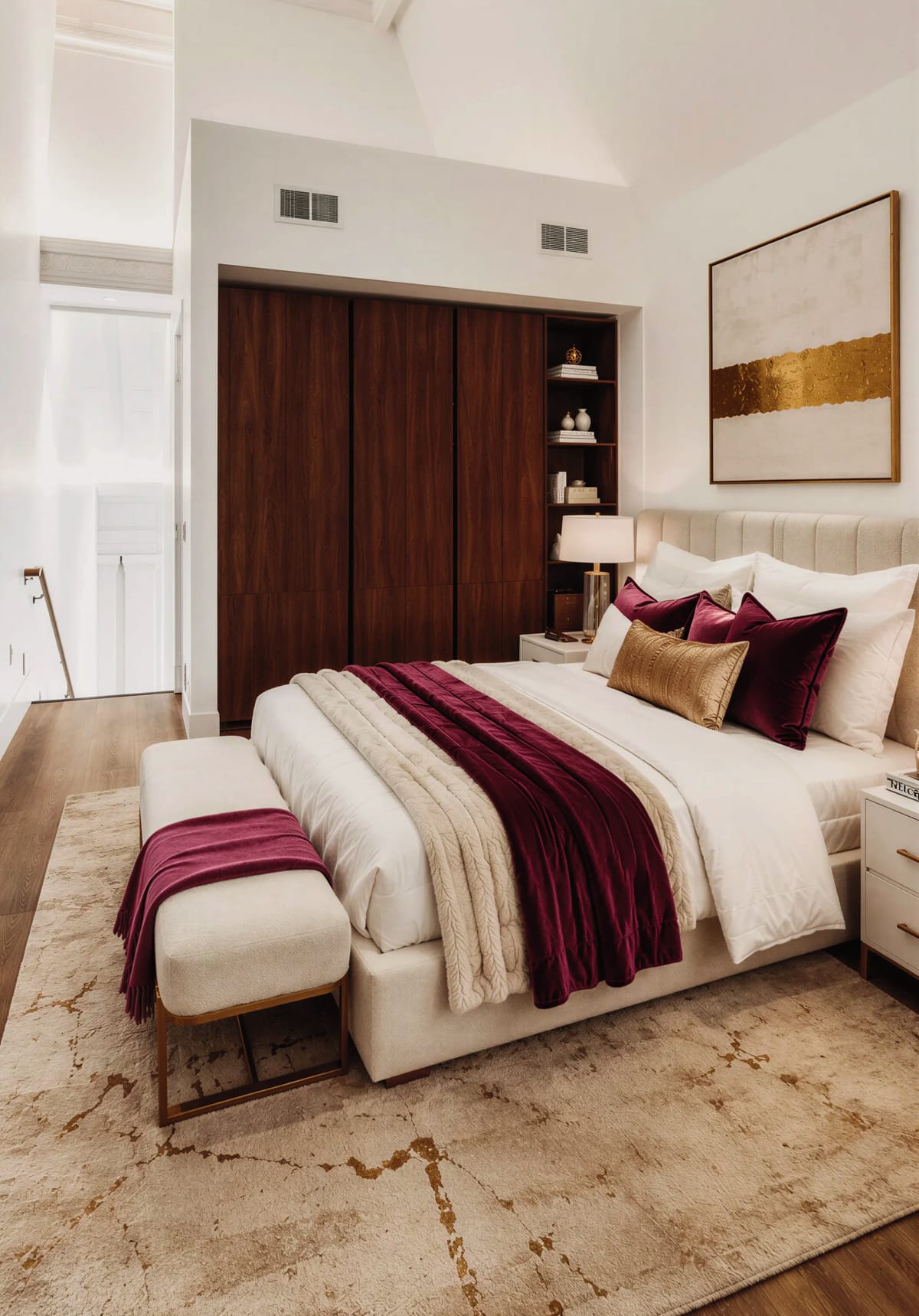 Bedroom with walnut wardrobe