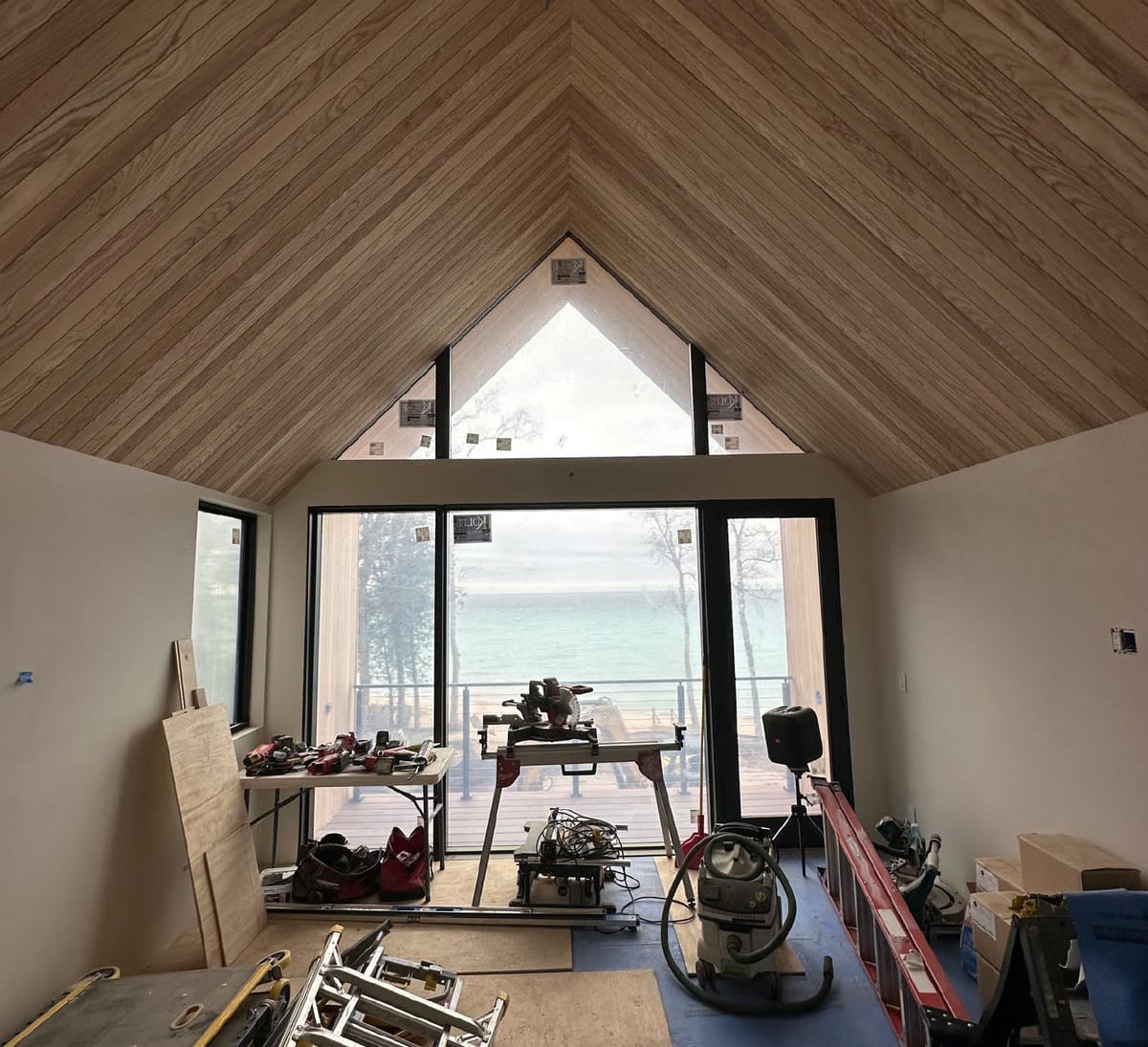 Gabled great room under construction